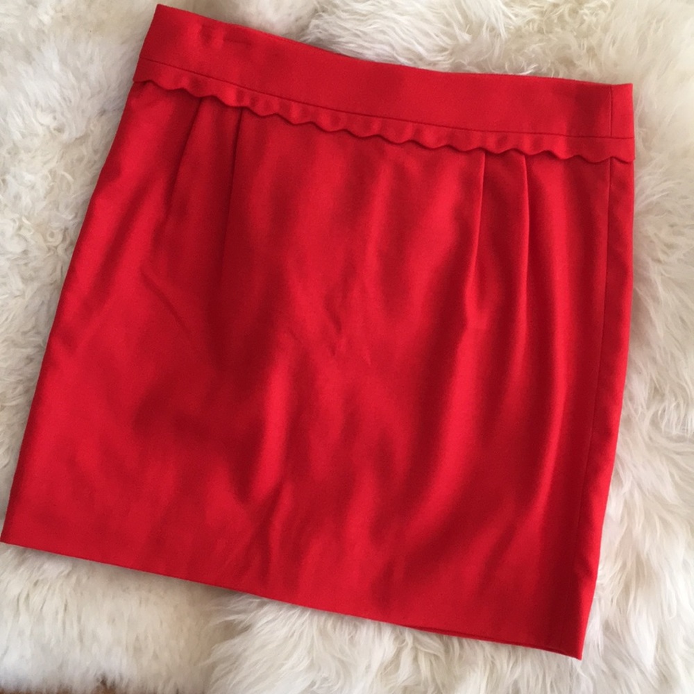 J,Crew Poppy Red Mini Skirt w/ Scallop Detailing